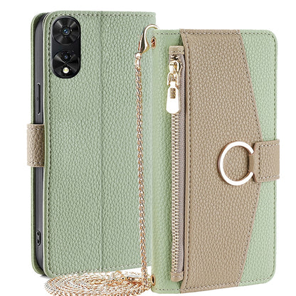 TCL 505 4G Crossbody Phone Case with Litchi Texture Leather, Adjustable Kickstand, Card Slots, Zipper Purse, Makeup Mirror, and TPU Protection