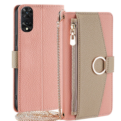 TCL 505 4G Crossbody Phone Case with Litchi Texture Leather, Adjustable Kickstand, Card Slots, Zipper Purse, Makeup Mirror, and TPU Protection