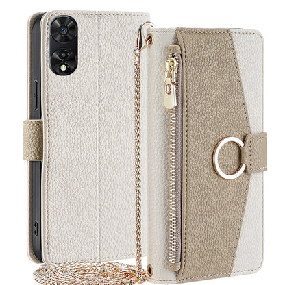 TCL 505 4G Crossbody Phone Case with Litchi Texture Leather, Adjustable Kickstand, Card Slots, Zipper Purse, Makeup Mirror, and TPU Protection