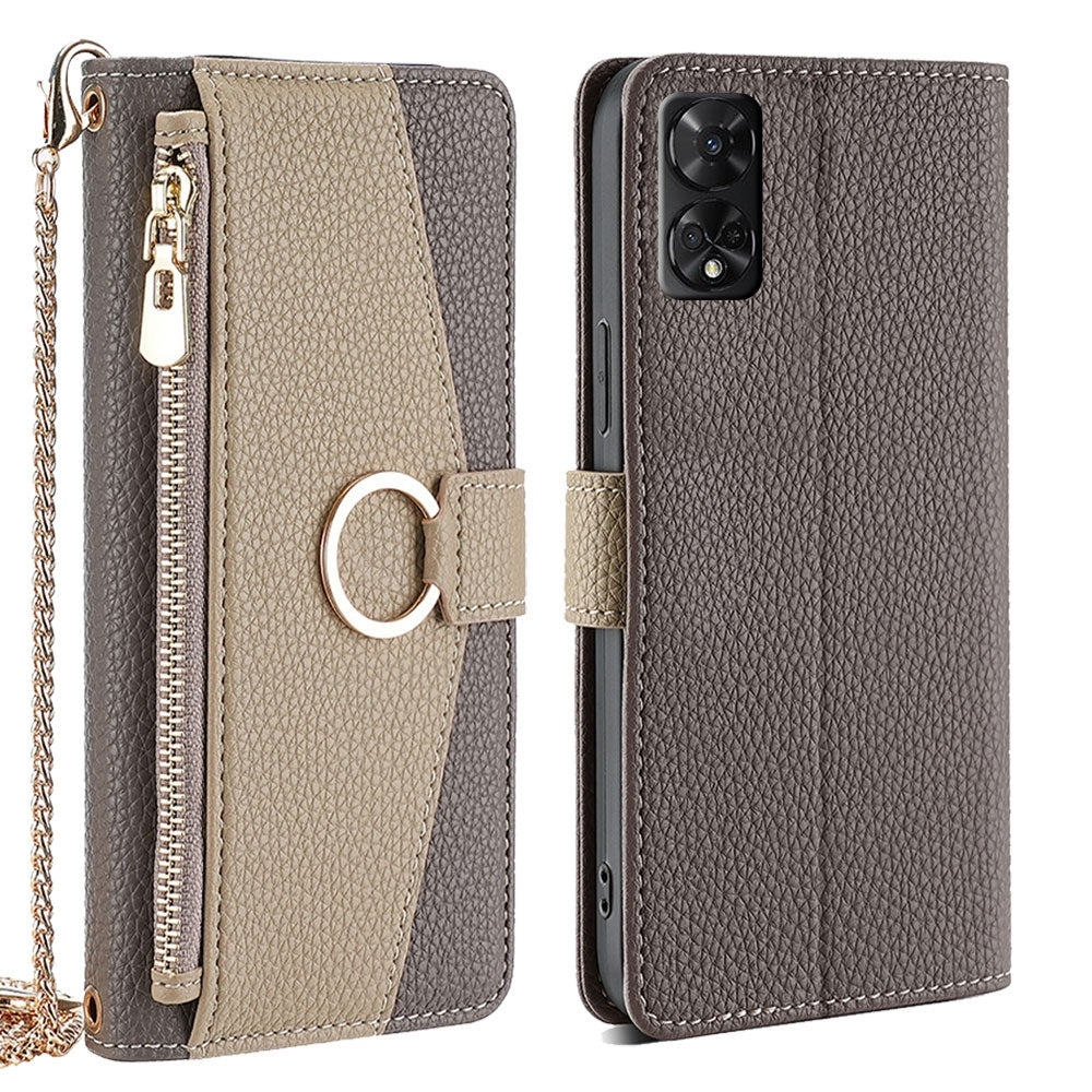 TCL 50 5G Crossbody Phone Case with Litchi Texture Leather, Adjustable Kickstand, Card Slots, Zipper Purse, Makeup Mirror, and TPU Protection