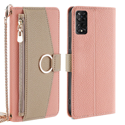 TCL 50 5G Crossbody Phone Case with Litchi Texture Leather, Adjustable Kickstand, Card Slots, Zipper Purse, Makeup Mirror, and TPU Protection
