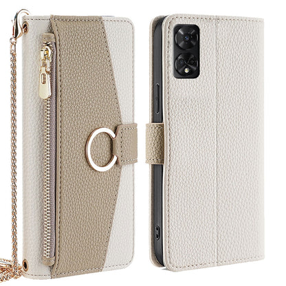 TCL 50 5G Crossbody Phone Case with Litchi Texture Leather, Adjustable Kickstand, Card Slots, Zipper Purse, Makeup Mirror, and TPU Protection