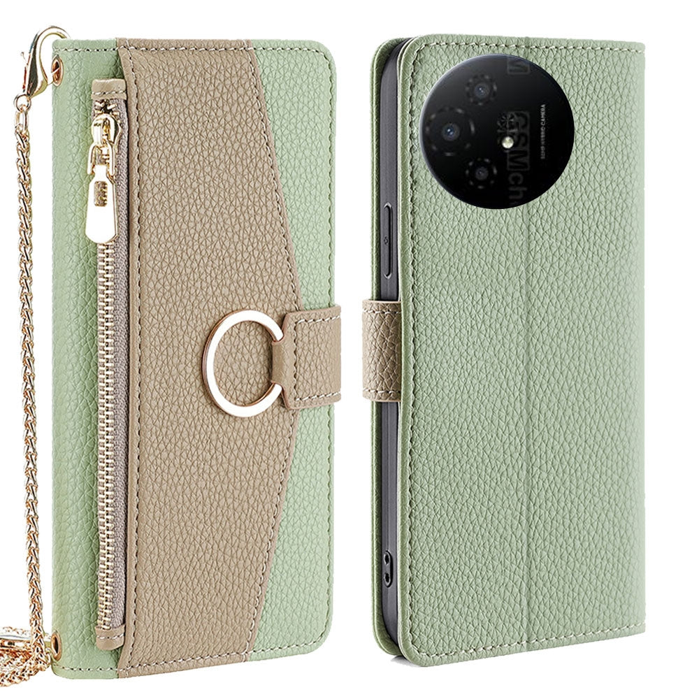 TCL 50 XL Crossbody Phone Case with Litchi Texture Leather, Adjustable Kickstand, Card Slots, Zipper Purse, Makeup Mirror, and TPU Protection