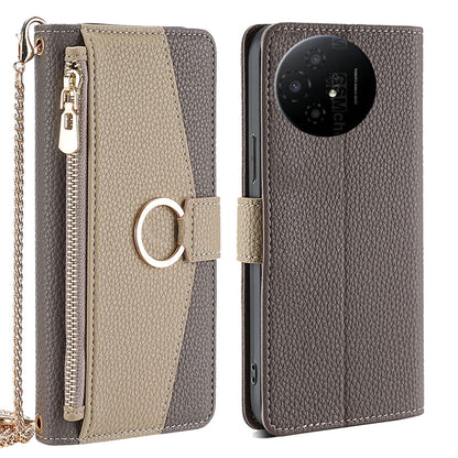 TCL 50 XL Crossbody Phone Case with Litchi Texture Leather, Adjustable Kickstand, Card Slots, Zipper Purse, Makeup Mirror, and TPU Protection