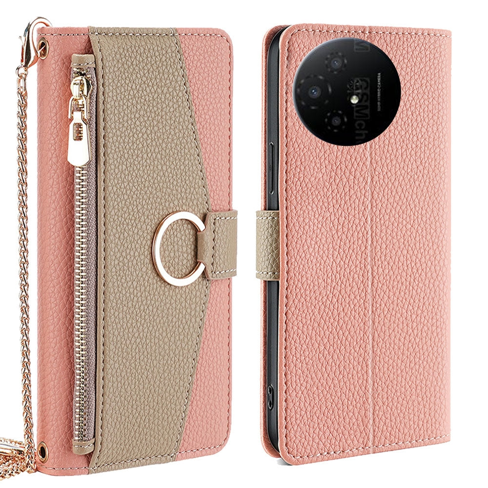 TCL 50 XL Crossbody Phone Case with Litchi Texture Leather, Adjustable Kickstand, Card Slots, Zipper Purse, Makeup Mirror, and TPU Protection