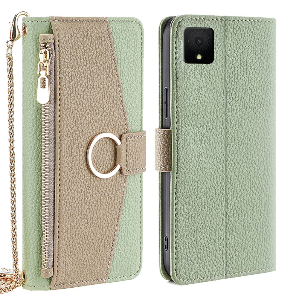 TCL 502 Crossbody Phone Case with Litchi Texture Leather, Adjustable Kickstand, Card Slots, Zipper Purse, Makeup Mirror, and TPU Protection