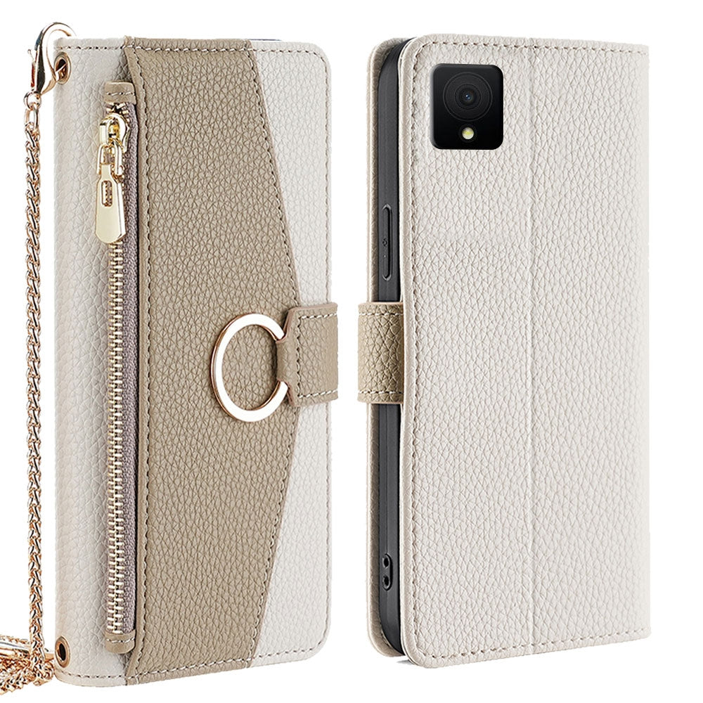 TCL 502 Crossbody Phone Case with Litchi Texture Leather, Adjustable Kickstand, Card Slots, Zipper Purse, Makeup Mirror, and TPU Protection