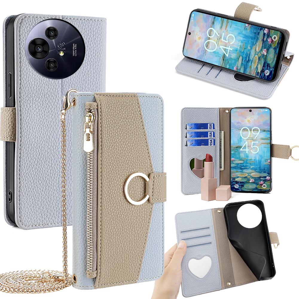TCL 50 Pro NxtPaper 5G Crossbody Phone Case with Litchi Texture Leather, Adjustable Kickstand, Card Slots, Zipper Purse, Makeup Mirror, and TPU Protection