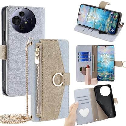 TCL 50 Pro NxtPaper 5G Crossbody Phone Case with Litchi Texture Leather, Adjustable Kickstand, Card Slots, Zipper Purse, Makeup Mirror, and TPU Protection