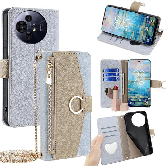 TCL 50 Pro NxtPaper 5G Crossbody Phone Case with Litchi Texture Leather, Adjustable Kickstand, Card Slots, Zipper Purse, Makeup Mirror, and TPU Protection
