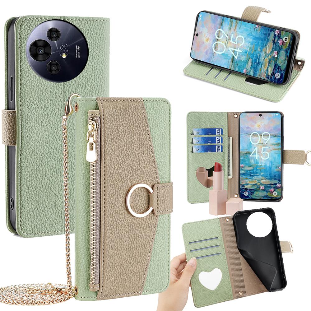 TCL 50 NxtPaper 5G Crossbody Phone Case with Litchi Texture Leather, Adjustable Kickstand, Card Slots, Zipper Purse, Makeup Mirror, and TPU Protection