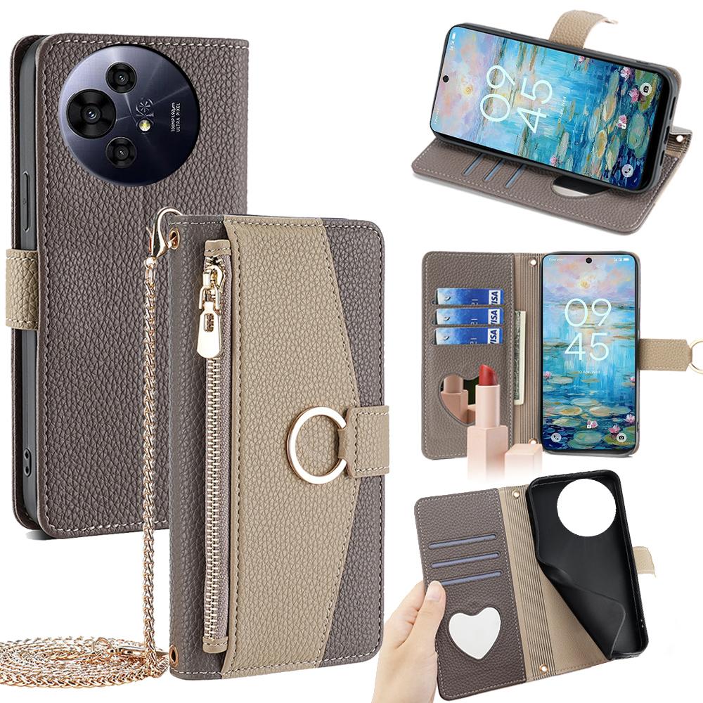 TCL 50 NxtPaper 5G Crossbody Phone Case with Litchi Texture Leather, Adjustable Kickstand, Card Slots, Zipper Purse, Makeup Mirror, and TPU Protection