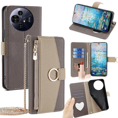TCL 50 NxtPaper 5G Crossbody Phone Case with Litchi Texture Leather, Adjustable Kickstand, Card Slots, Zipper Purse, Makeup Mirror, and TPU Protection