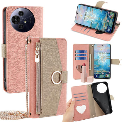 TCL 50 NxtPaper 5G Crossbody Phone Case with Litchi Texture Leather, Adjustable Kickstand, Card Slots, Zipper Purse, Makeup Mirror, and TPU Protection