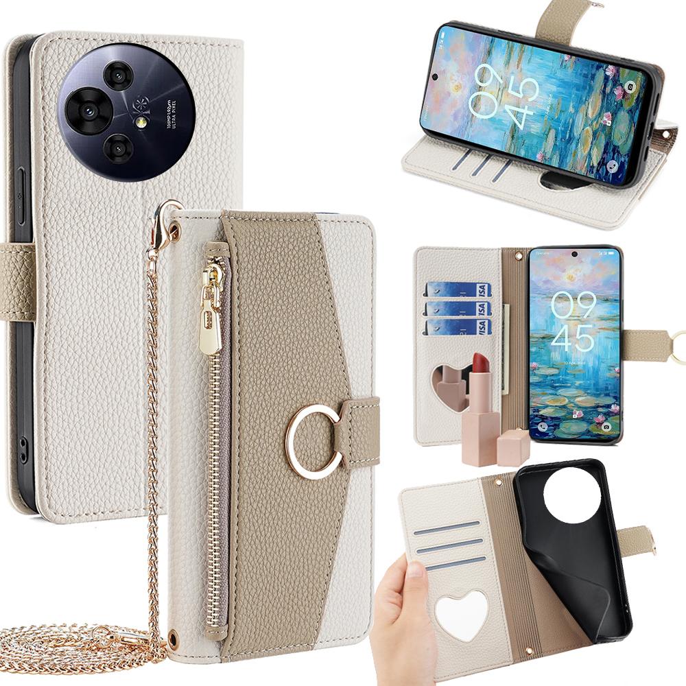 TCL 50 Pro NxtPaper 5G Crossbody Phone Case with Litchi Texture Leather, Adjustable Kickstand, Card Slots, Zipper Purse, Makeup Mirror, and TPU Protection