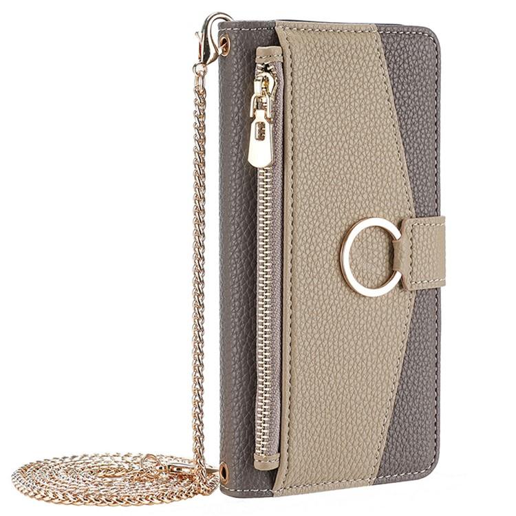 TCL 503 4G Crossbody Phone Case with Litchi Texture Leather, Adjustable Kickstand, Card Slots, Zipper Purse, Makeup Mirror, and TPU Protection