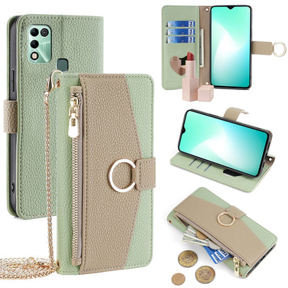 Infinix Hot 11 Play Crossbody Phone Case with Litchi Texture Leather, Adjustable Kickstand, Card Slots, Zipper Purse, Makeup Mirror, and TPU Protection