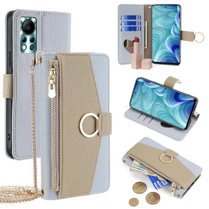 Infinix Hot 11s NFC Crossbody Phone Case with Litchi Texture Leather, Adjustable Kickstand, Card Slots, Zipper Purse, Makeup Mirror, and TPU Protection