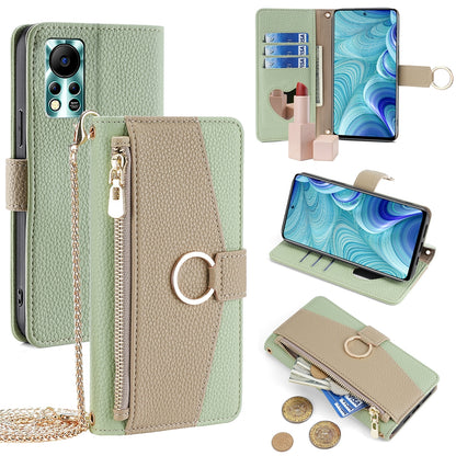Infinix Hot 11s NFC Crossbody Phone Case with Litchi Texture Leather, Adjustable Kickstand, Card Slots, Zipper Purse, Makeup Mirror, and TPU Protection