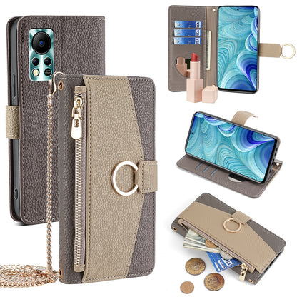 Infinix Hot 11s NFC Crossbody Phone Case with Litchi Texture Leather, Adjustable Kickstand, Card Slots, Zipper Purse, Makeup Mirror, and TPU Protection