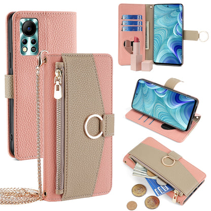 Infinix Hot 11s NFC Crossbody Phone Case with Litchi Texture Leather, Adjustable Kickstand, Card Slots, Zipper Purse, Makeup Mirror, and TPU Protection