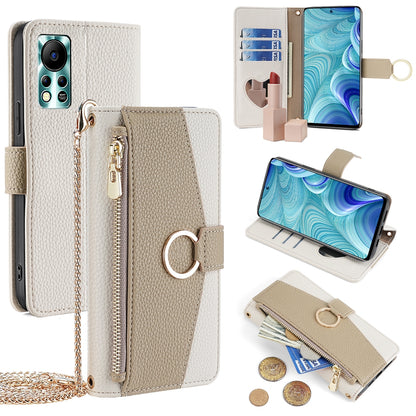 Infinix Hot 11s NFC Crossbody Phone Case with Litchi Texture Leather, Adjustable Kickstand, Card Slots, Zipper Purse, Makeup Mirror, and TPU Protection
