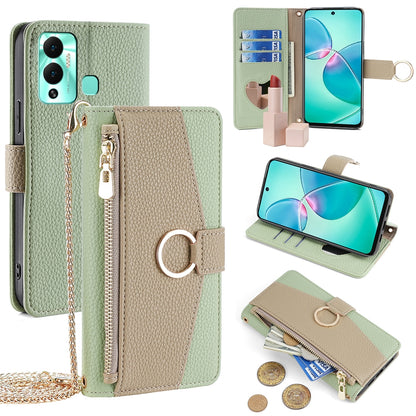 Infinix Hot 12 Play Crossbody Phone Case with Litchi Texture Leather, Adjustable Kickstand, Card Slots, Zipper Purse, Makeup Mirror, and TPU Protection