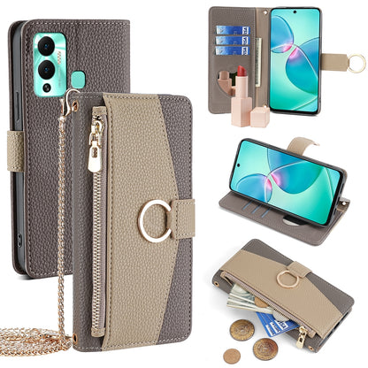 Infinix Hot 12 Play Crossbody Phone Case with Litchi Texture Leather, Adjustable Kickstand, Card Slots, Zipper Purse, Makeup Mirror, and TPU Protection