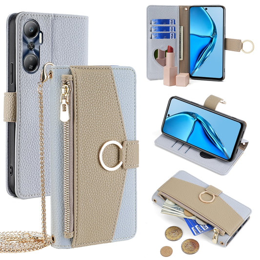 Infinix Hot 20 4G Crossbody Phone Case with Litchi Texture Leather, Adjustable Kickstand, Card Slots, Zipper Purse, Makeup Mirror, and TPU Protection
