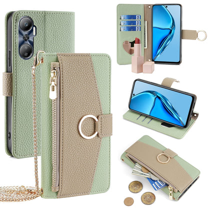 Infinix Hot 20 4G Crossbody Phone Case with Litchi Texture Leather, Adjustable Kickstand, Card Slots, Zipper Purse, Makeup Mirror, and TPU Protection
