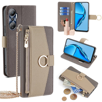 Infinix Hot 20 4G Crossbody Phone Case with Litchi Texture Leather, Adjustable Kickstand, Card Slots, Zipper Purse, Makeup Mirror, and TPU Protection