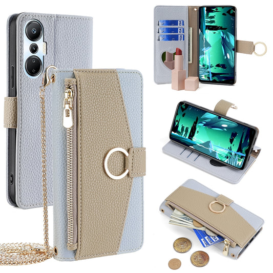 Infinix Hot 20S Crossbody Phone Case with Litchi Texture Leather, Adjustable Kickstand, Card Slots, Zipper Purse, Makeup Mirror, and TPU Protection