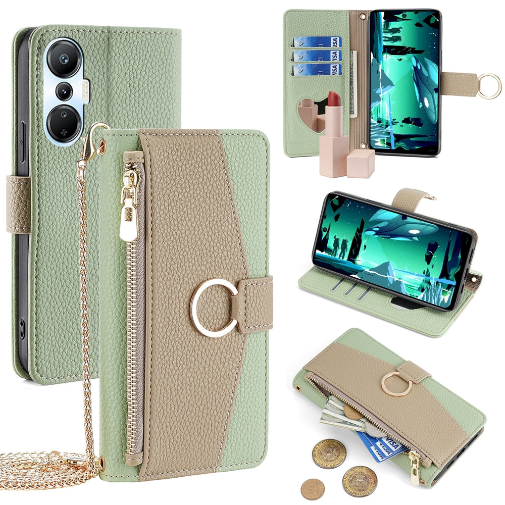 Infinix Hot 20S Crossbody Phone Case with Litchi Texture Leather, Adjustable Kickstand, Card Slots, Zipper Purse, Makeup Mirror, and TPU Protection