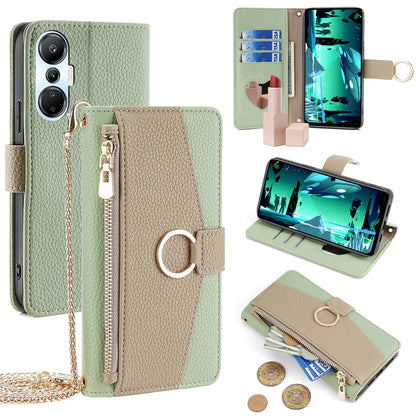 Infinix Hot 20S Crossbody Phone Case with Litchi Texture Leather, Adjustable Kickstand, Card Slots, Zipper Purse, Makeup Mirror, and TPU Protection