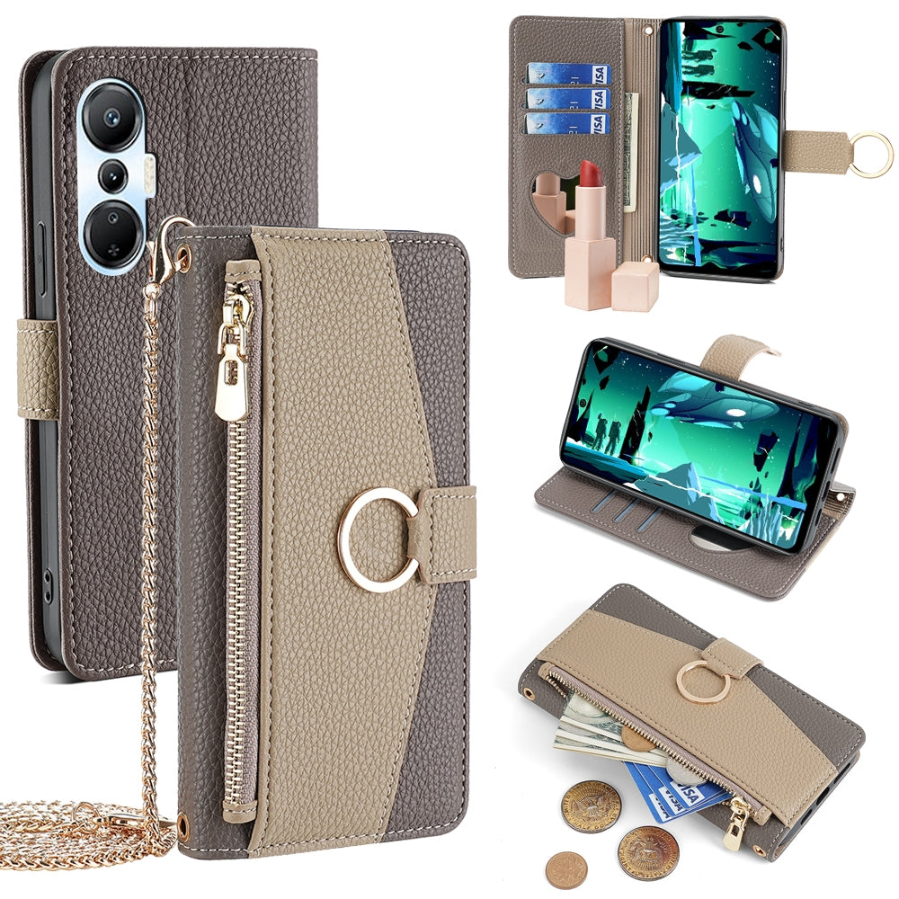 Infinix Hot 20S Crossbody Phone Case with Litchi Texture Leather, Adjustable Kickstand, Card Slots, Zipper Purse, Makeup Mirror, and TPU Protection