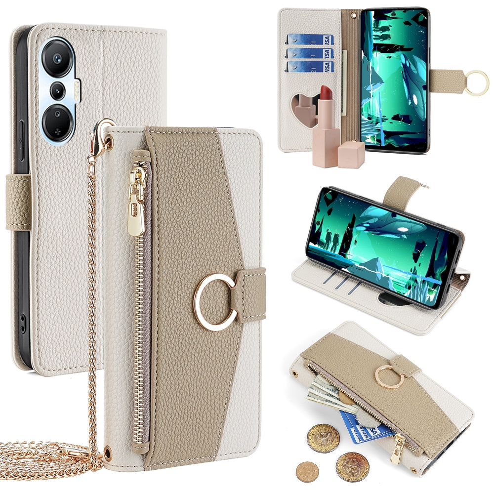 Infinix Hot 20S Crossbody Phone Case with Litchi Texture Leather, Adjustable Kickstand, Card Slots, Zipper Purse, Makeup Mirror, and TPU Protection