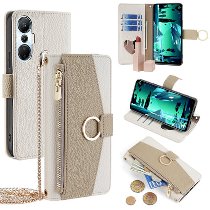Infinix Hot 20S Crossbody Phone Case with Litchi Texture Leather, Adjustable Kickstand, Card Slots, Zipper Purse, Makeup Mirror, and TPU Protection