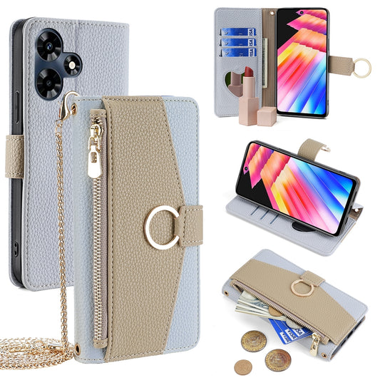 Infinix Hot 30 4G Crossbody Phone Case with Litchi Texture Leather, Adjustable Kickstand, Card Slots, Zipper Purse, Makeup Mirror, and TPU Protection