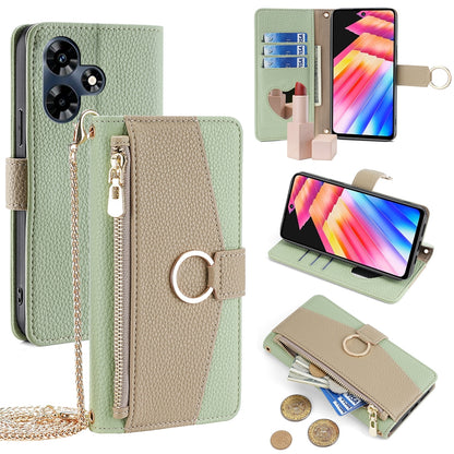 Infinix Hot 30 4G Crossbody Phone Case with Litchi Texture Leather, Adjustable Kickstand, Card Slots, Zipper Purse, Makeup Mirror, and TPU Protection