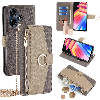 Infinix Hot 30 4G Crossbody Phone Case with Litchi Texture Leather, Adjustable Kickstand, Card Slots, Zipper Purse, Makeup Mirror, and TPU Protection