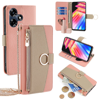 Infinix Hot 30 4G Crossbody Phone Case with Litchi Texture Leather, Adjustable Kickstand, Card Slots, Zipper Purse, Makeup Mirror, and TPU Protection