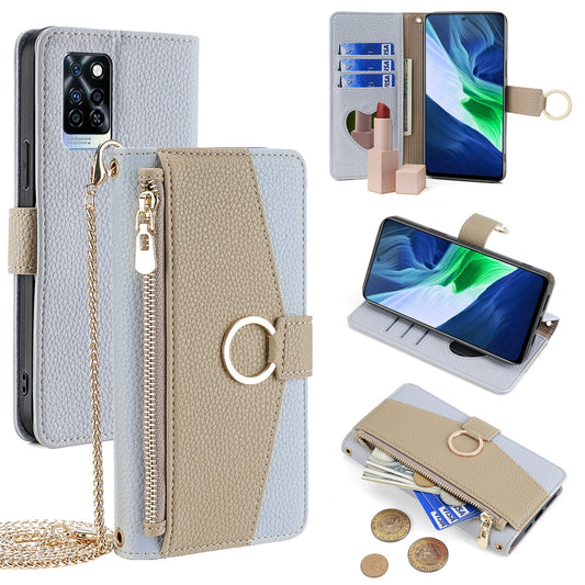 Infinix Note 10 Pro Crossbody Phone Case with Litchi Texture Leather, Adjustable Kickstand, Card Slots, Zipper Purse, Makeup Mirror, and TPU Protection