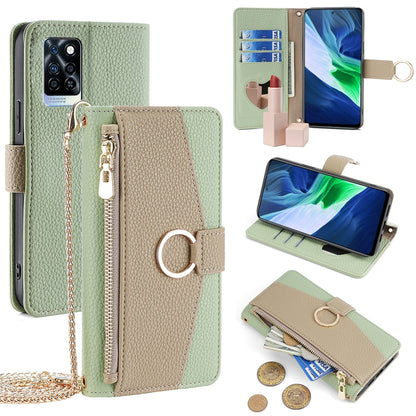 Infinix Note 10 Pro Crossbody Phone Case with Litchi Texture Leather, Adjustable Kickstand, Card Slots, Zipper Purse, Makeup Mirror, and TPU Protection