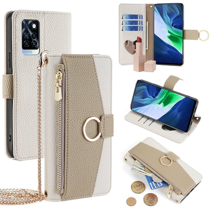 Infinix Note 10 Pro Crossbody Phone Case with Litchi Texture Leather, Adjustable Kickstand, Card Slots, Zipper Purse, Makeup Mirror, and TPU Protection
