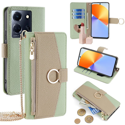 Infinix Note 30 4G Crossbody Phone Case with Litchi Texture Leather, Adjustable Kickstand, Card Slots, Zipper Purse, Makeup Mirror, and TPU Protection