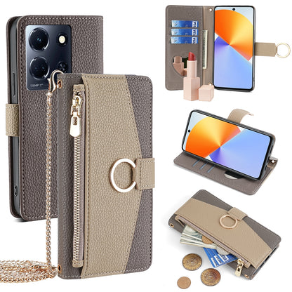 Infinix Note 30 4G Crossbody Phone Case with Litchi Texture Leather, Adjustable Kickstand, Card Slots, Zipper Purse, Makeup Mirror, and TPU Protection