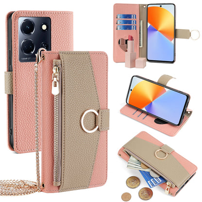 Infinix Note 30 4G Crossbody Phone Case with Litchi Texture Leather, Adjustable Kickstand, Card Slots, Zipper Purse, Makeup Mirror, and TPU Protection