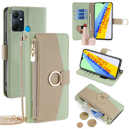 Infinix Smart 6 Plus Crossbody Phone Case with Litchi Texture Leather, Adjustable Kickstand, Card Slots, Zipper Purse, Makeup Mirror, and TPU Protection