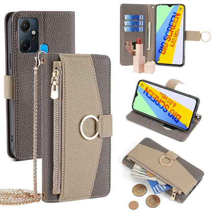 Infinix Smart 6 Plus Crossbody Phone Case with Litchi Texture Leather, Adjustable Kickstand, Card Slots, Zipper Purse, Makeup Mirror, and TPU Protection