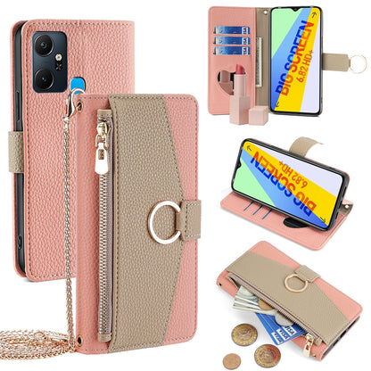 Infinix Smart 6 Plus Crossbody Phone Case with Litchi Texture Leather, Adjustable Kickstand, Card Slots, Zipper Purse, Makeup Mirror, and TPU Protection